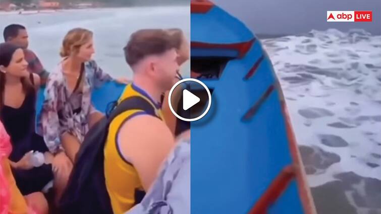 tourists got trapped in dangerous waves of the sea video get viral Viral Video: समंदर की खतरनाक लहरों में फंस गई टूरिस्टों से भरी नाव, फिर तेज लहर से हो गए दो टुकड़े- खौफनाक वीडियो वायरल