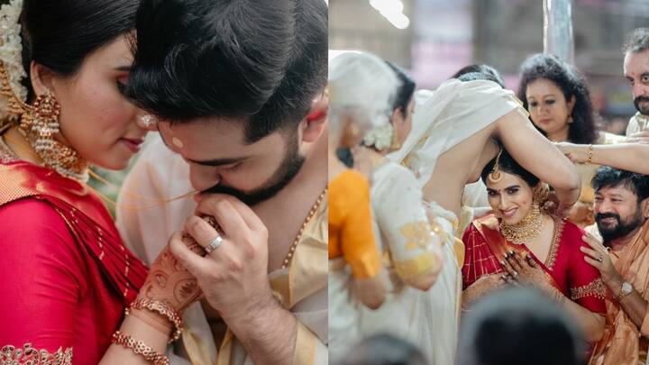 Malavika Jayaram Marriage Photos : பிரபல நடிகர் ஜெயராமின் மகளுக்கு கேரளாவில் திருமணம் நடந்து முடிந்துள்ளது.