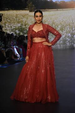 Karisma Kapoor Walks The Ramp In Red Sequin Lehenga - See Pics