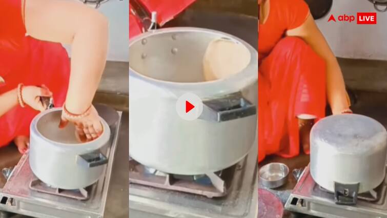pressure cooker us as tandoor A woman is using a pressure cooker to make tandoori roti Video: तंदूरी रोटी खाने के लिए नहीं जाना होगा होटल... इस जुगाड़ से आप घर पर भी बना सकते हैं