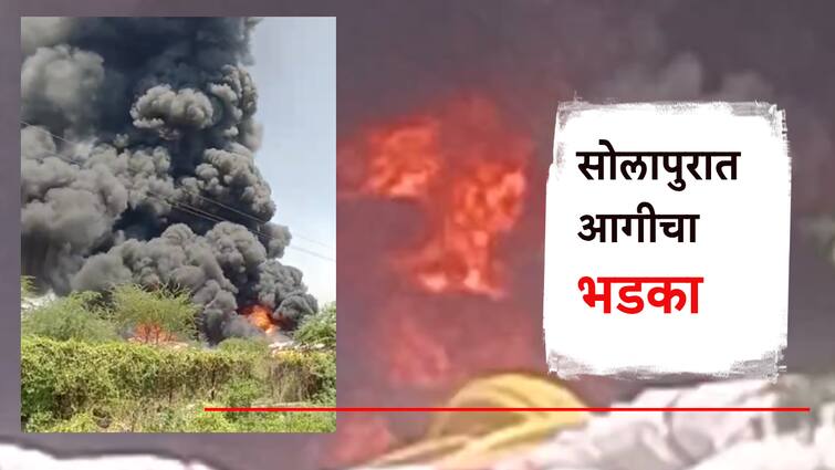 Fierce fire in pipes laid for smart city in Solapur smoke billows across the city 5 fire engines reached spot सोलापुरात स्मार्ट सिटीसाठी ठेवलेल्या पाईपांना भीषण आग, शहरभर धुराचे लोट; अग्निशमनच्या 5 गाड्या दाखल