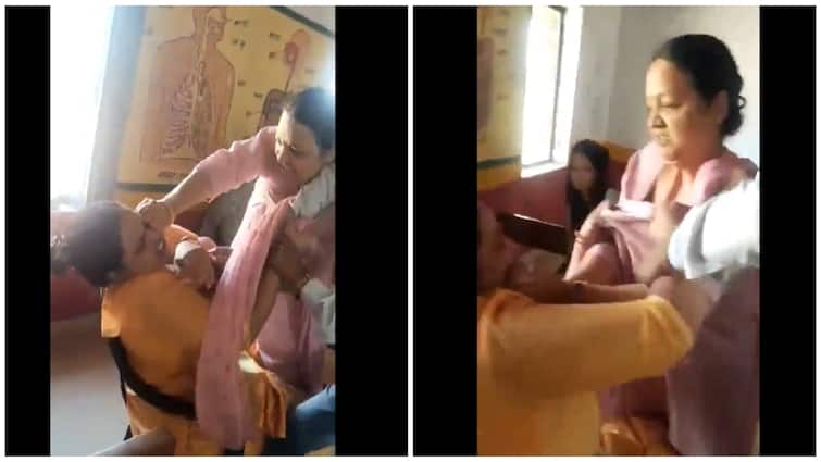 Agra School principal beats up teacher for coming late in viral video Watch Video: ஆடையை கிழித்து அடித்துக் கொண்ட பள்ளி முதல்வரும், ஆசிரியையும் - அதிர்ச்சியில் பெற்றோர்கள்