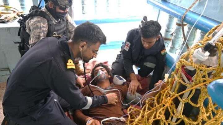 INS Sumedha Arabian Sea India Navy Help Pakistani Crew Member On Iranian Fishing Vessel Indian Navy Provides Medical Assistance To Pakistani Crew Member On Iranian Vessel