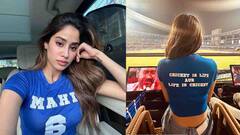 मोठे डोळे, मोकळे केस... जान्हवी 'माही'चं टी-शर्ट घालून पोहचली आयपीएल मॅच पाहायला!