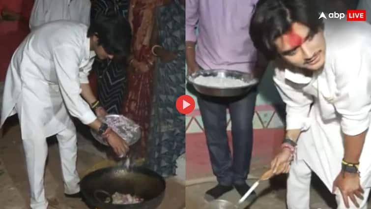 Jyotiraditya Scindia son Mahanaaryaman Scindia Cooks food for tribals Viral Video ज्योतिरादित्य सिंधिया के बेटे का अनूठा अंदाज, आदिवासियों के लिए खुद बनाया खाना, कहा- 'जब हम एक साथ खाते हैं तो...'