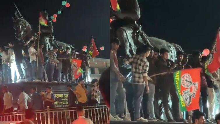 Lok Sabha Election 2024 FIR against Mainpuri Samajwadi Party workers flag hoisted on statue of Maharana Pratap Lok Sabha Election 2024: मैनपुरी में सपा कार्यकर्ताओं पर FIR दर्ज, महाराणा प्रताप की मूर्ति पर चढ़ कर लगाया झंडा
