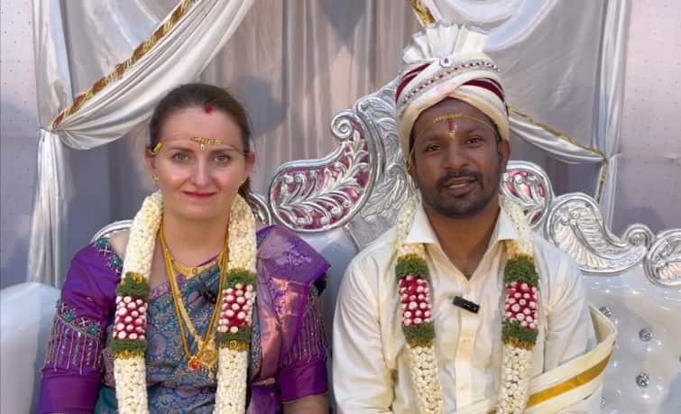 Krishnagiri Veppanapalli Man Gets Married To Polland Women with Tamil Culture TNN கடல் கடந்த காதல்.... போலாந்து நாட்டு பெண்ணை கரம்பிடித்த தமிழ் பையன்.. கிருஷ்ணகிரியில் நெகிழ்ச்சி