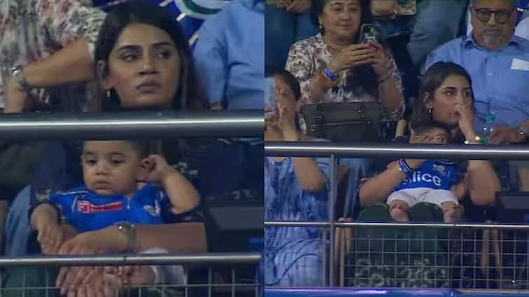 IPL 2024 MI vs SRH: Jasprit Bumrah's wife Sanjana Ganesan and son Angad Bumrah also reached Mumbai to watch the match IPL 2024 MI vs SRH: मुंबईचा सामना पाहण्यासाठी पोहचला 'ज्यूनिअर बुमराह'; वानखेडेतील फोटो सोशल मीडियावर व्हायरल