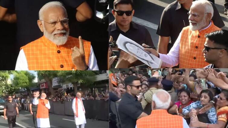 pm modi cast his vote in Ahmedabad meet public while reaching polling booth PM Modi: வாக்கிங், ஆட்டோகிராஃப், ஃபோட்டோகிராஃப் மத்தியில் வந்த காவலர்! பார்வையால் மிரட்டி மோடி செய்த சம்பவங்கள்