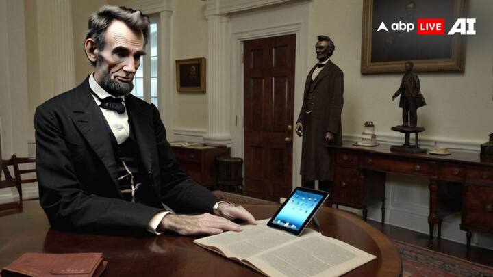 The 16th US President, and arguably one of the greatest orators of all time, Abraham Lincoln looks to put the iPad mini to good use - perhaps to write up some speeches? (Image credits: ABP Live AI)
