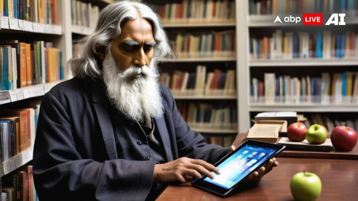 India's first Nobel laureate, the great poet Rabindranath Tagore, was always considered to be ahead of his time. Small wonder, then, that he'd put the iPad to good use and pen-cil some moving verses. (Image credit: ABP Live AI)