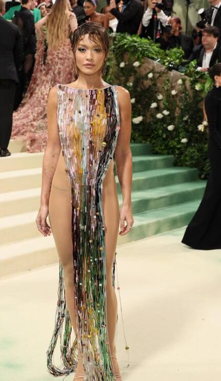 मेट गाला 2024 में अमेरिकन एक्ट्रेस रीता ओरा बेहद ही अतरंगी अवतार में नजर आईं. उन्होंने काफी रिवीलिंग ड्रेस पहनी थी, जिसमें शिमरी फ्रिज लटकते नजर आ रहे हैं.