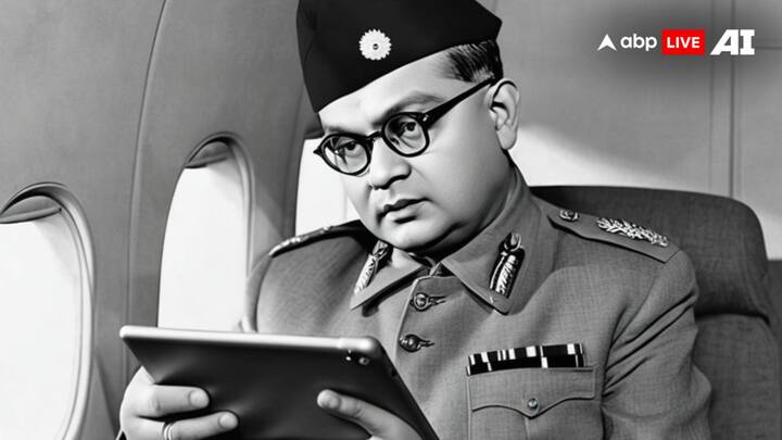Netaji Subhas Chandra Bose, the fearless nationalist, could surely use the iPad to chalk out some genius battle strategies. (Image credits: ABP Live AI)