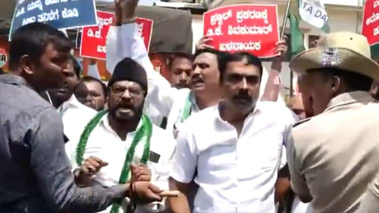 Prajwal Revanna Case JD(S) Workers Protest Against Karnataka Dy CM Shivakumar For Orchestrating