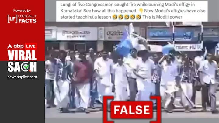 Narendra Modi effigy Karnakata Congress Lok Sabha Elections Fact Check: Video Doesn’t Show Karnataka Congress Workers Getting Injured While Burning PM Modi's Effigy