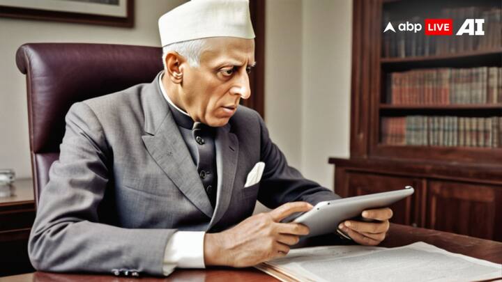 India's first Prime Minister, Jawaharlal Nehru, was an orator par excellence as well. He, too, could have put the iPad's voice features to take quick notes. (Image credit: ABP Live AI)