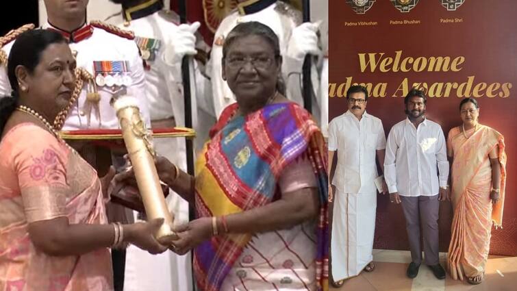 Late actor vijayakanth wife premalatha vijayakanth recieves padma bhushan award Vijayakanth Padma Bhushan: பத்மபூஷன் விருதுபெற்ற 8 தமிழர்கள்....விஜயகாந்த் சார்பாக விருதை பெற்றுக்கொண்ட பிரேமலதா