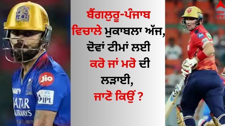 RCB vs PBKS Royal-challengers-to-face-punjab-kings-ipl-today-match-losing-team-will-officially-out-of-playoffs-know details RCB vs PBKS: ਬੈਂਗਲੁਰੂ-ਪੰਜਾਬ ਵਿਚਾਲੇ ਮੁਕਾਬਲਾ ਅੱਜ; ਦੋਵਾਂ ਟੀਮਾਂ ਲਈ ਕਰੋ ਜਾਂ ਮਰੋ ਦੀ ਲੜਾਈ, ਜਾਣੋ ਕਿਉਂ 