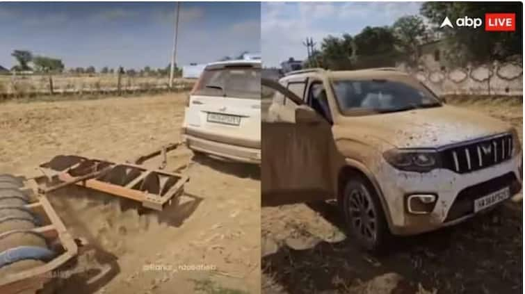 a farmer of haryana used mahindra scorpio n as a tractor for farming of their land ਫਿਰ ਕਹਿੰਦੇ....! ਕਿਸਾਨ ਨੇ ਟਰੈਕਟਰ ਦੀ ਥਾਂ Mahindra Scorpio N ਨਾਲ ਵਾਹਿਆ ਵਾਹਨ, ਦੇਖੋ ਵੀਡੀਓ