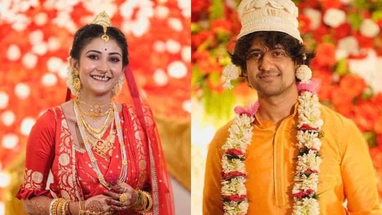 Adrit Roy and Kaushambi Chakraborty got married Mithaai People rejoined Tollywood Update Adrit-Kaushambi Marriage: বৃষ্টির সন্ধেয় লাল বেনারসি আর পাঞ্জাবিতে সাত-পাক, নতুন জীবন শুরু করলেন আদৃত-কৌশাম্বি