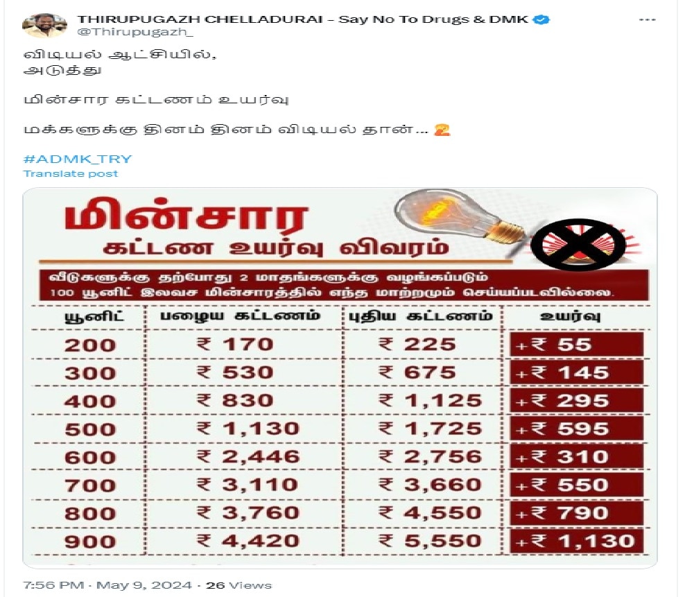 Fact Check : மின்சார கட்டணத்தை உயர்த்துகிறதா திமுக அரசு? பரப்பப்படும் செய்தி உண்மையா?