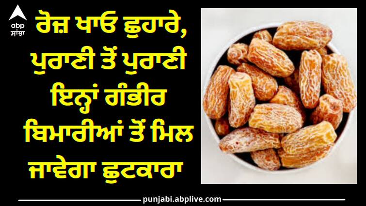 food-tips-dry-dates-health-benefits-chhuhara-khan-De-fayde Dry Fruits: ਰੋਜ਼ ਖਾਓ ਛੁਹਾਰੇ, ਪੁਰਾਣੀ ਤੋਂ ਪੁਰਾਣੀ ਇਨ੍ਹਾਂ ਗੰਭੀਰ ਬਿਮਾਰੀਆਂ ਤੋਂ ਮਿਲ ਜਾਵੇਗਾ ਛੁਟਕਾਰਾ