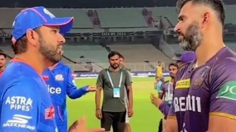 Rohit Sharma Chat With Abhishek Nayak Viral Video KKR vs MI IPL 2024 Kolkata Knight Riders Delete Clip Watch Rohit Sharma's Viral Chat With Abhishek Nayak Forces KKR To Delete Social Media Post - WATCH