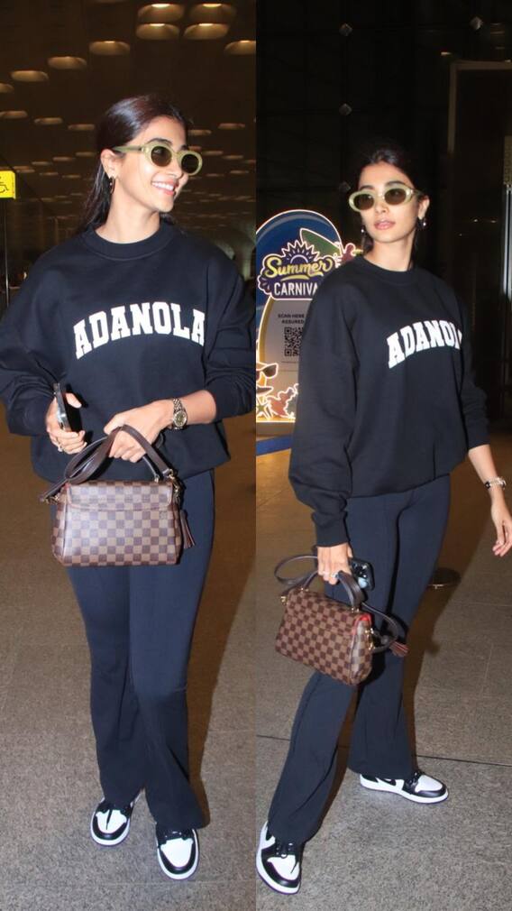 लाखों का बैग लेकर कैजुअल लुक में एयरपोर्ट पर स्पॉट हुईं पूजा हेगड़े