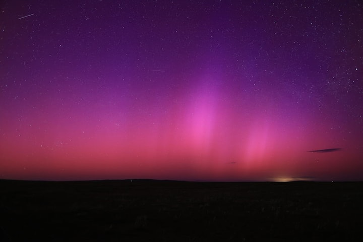 Northern lights glowing in the sky on May 11, 2024 in Xilingol League, Inner Mongolia of China. (Source: Getty Images)