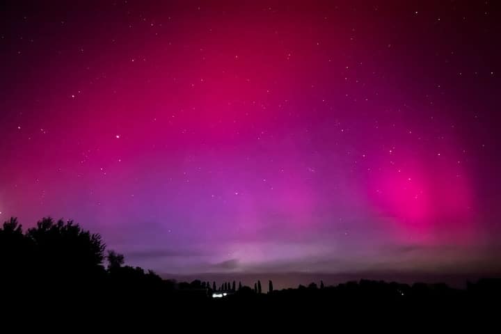The aurora borealis visible in Dnipropetrovsk Oblast, Ukraine. As the Sun approaches the peak of its 11-year activity cycle, heightened solar activity is anticipated. (Source: Getty Images)