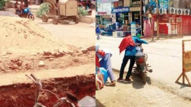 Ambikapur city drain construction disturbe contractor negligence business getting affected ann अम्बिकापुर शहर में नाला निर्माण के लिए गड्डा खोद गायब हुआ अमला? व्यवसाय प्रभावित