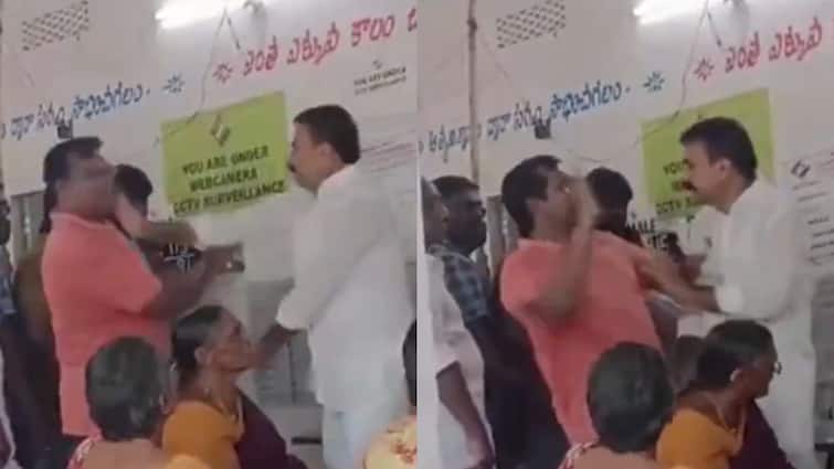 YRSCP leader VS Shivakumar slapping battle in Guntur Polling booth in Andhra Pradesh Lok Sabha Elections 2024 Lok Sabha Election 2024: पहले झड़प फिर चले थप्पड़ और घूंसे, जब पोलिंग बूथ पर वोटर से भिड़ गए नेताजी, देखें Video