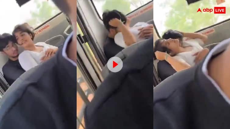 Viral couple Kissing Video in Delhi DTC bus couple started doing obscene acts in bus passenger record video Video: बस की पिछली सीट पर बैठकर गंदी हरकत करने लगा कपल, आगे बैठे शख्स ने बना लिया वीडियो