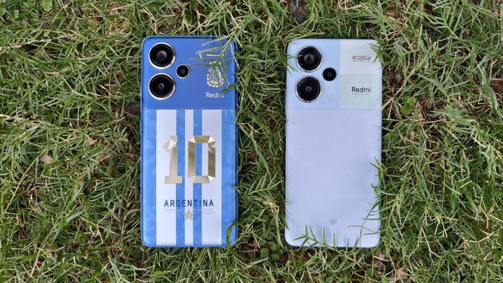 Redmi Note 13 Pro+ Is A 10 - The phone is a Redmi Note 13 Pro+ which has been given a thorough Argentina football makeover. The front has the curved 6.67-inch AMOLED display but now comes with a lock screen that features the three Argentine players on the box and the AFA logo as the in-display fingerprint scanner. Flip the phone around and you get a glass back with the blue and white stripes of the Argentina jersey with a glittering 10 in the middle (no Messi mention, though), with the upper part of the back a plain blue with the Argentina logo next to the metal-rimmed cameras! Very very Argentina football. And it is IP68 dust and water resistant too - so will survive a dunk in the water.