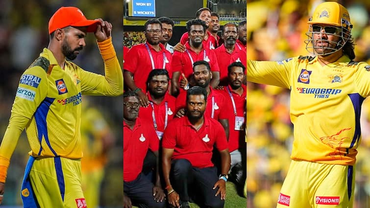 Chennai Super Kings MS Dhoni and Ruturaj Gaikwad clicked picture with ground staff after match watch IPL 2024 Watch: एमएस धोनी और रुतुराज गायकवाड़ ने जीता दिल, देखें कैसे ग्राउंडस्टाफ का बढ़ाया मान