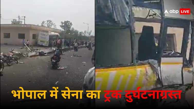 Bhopal Road Accident Bus And Indian Army Truck Collides Many dead and injured ANN भोपाल में टायर फटने से बेकाबू हुआ इंडियन आर्मी का ट्रक, बस से टकराया, 2 जवान समेत पांच की मौत