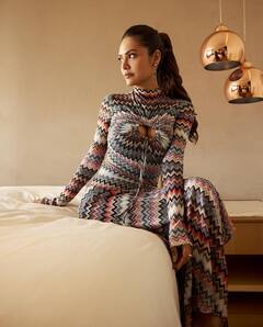 Esha Gupta Makes Fashion Statement In Long Zigzag-Patterned Dress, PICS
