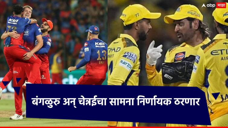 IPL 2024: The match between RCB and CSK will be decisive; How many runs must be won to reach the play-off? Look at the equation! IPL 2024: बंगळुरु अन् चेन्नईचा सामना निर्णायक ठरणार; प्ले ऑफमध्ये पोहचण्यासाठी किती धावांनी विजय मिळवावा लागणार?, पाहा समीकरण!