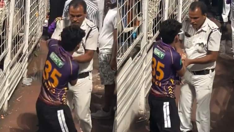 Fan tried to steal ball by keeping in his pant in IPL 2024 but police caught him red handed watch video Watch: फैन ने पैंट में छुपाकर की 'गेंद' चुराने की कोशिश, पुलिस ने रंगे हाथों पकड़ा; सामने आया वीडियो