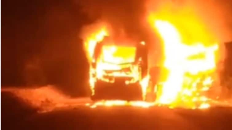 Andhra Pradesh Accident 6 Killed Over 30 Injured Bus Truck Catch Fire After Collision 6 Killed, Over 30 Injured As Bus And Truck Catch Fire After Collision In Andhra
