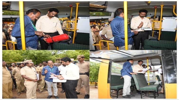 Thoothukudi District Collector Lakshmipathy personally inspected the school buses - TNN தூத்துக்குடியில் பள்ளி பேருந்துகளை நேரில் ஆய்வு செய்த மாவட்ட ஆட்சியர்