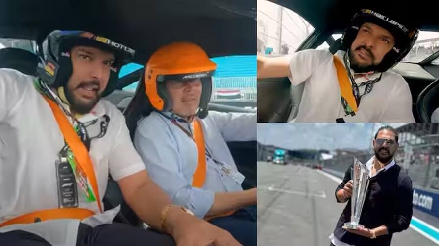 yuvraj-singh-with-mika-hakkinen-hot-lap-miami-grand-prix-circuit-went-to-promote-t20-world-cup-2024 Watch: 6 કરોડની કારમાં યુવરાજે દિગ્ગજ ફોર્મ્યુલા વન વર્લ્ડ ચેમ્પિયન સાથે કરી સવારી, સ્પીડને જોઈને ઉડી ગયા હોંશ, જુઓ વીડિયો