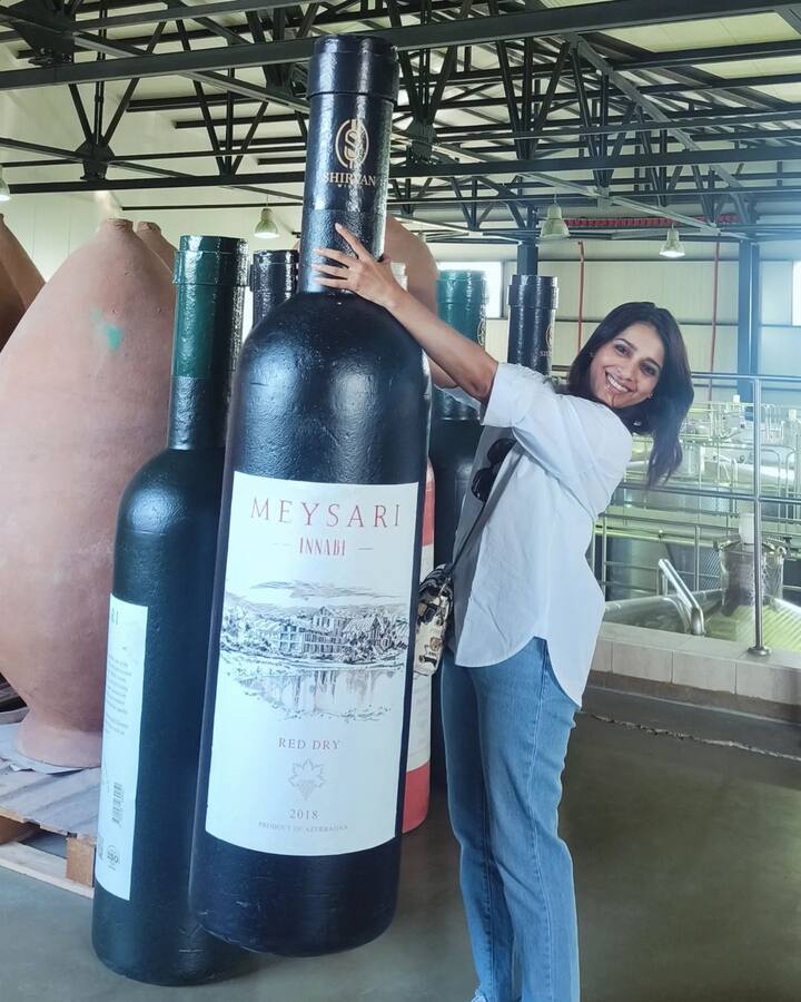 వైన్ బాటిల్స్​తో ఫోటోలకు ఫోజులిచ్చింది. వాటిని ముద్దాడుతూ.. పట్టుకుని వేలాడుతూ ఫోటోలు దిగింది. (Images Source : Instagram/Rashmi Gautam)