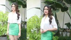 Jhanvi kapoor : हिरव्या स्कर्टवर नेट परिधान करताना दिसली जान्हवी कपूर, विचित्र फॅशनने वेधलं लक्ष!