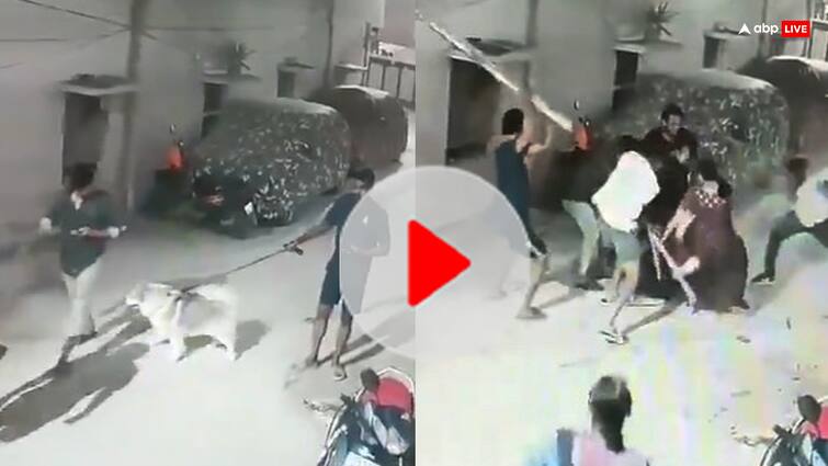 dog attacked on person started beating him people attack on dog owner video viral Viral Video: कुत्ते को टहला रहे शख्स पर अचानक हुआ हमला, लाठी-डंडों से पीटने लगे लोग- वीडियो वायरल