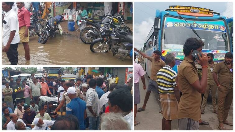 Villupuram news Rain water stagnates on road due to light rain near Marakanam - TNN மரக்காணம் அருகே லேசான மழைக்கு சாலையில் தேங்கிய மழை நீர்; அணிவகுத்து நின்ற வாகனங்கள்
