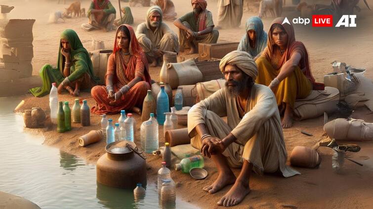 Balrampur Water Crisis Ramanujganj People Drinking seeping water from sand pond ann रेत की पोखरी से रिसे पानी से प्यास बुझा रहे बलरामपुर के लोग, भीषण गर्मी के बीच खड़ा हुआ जल संकट