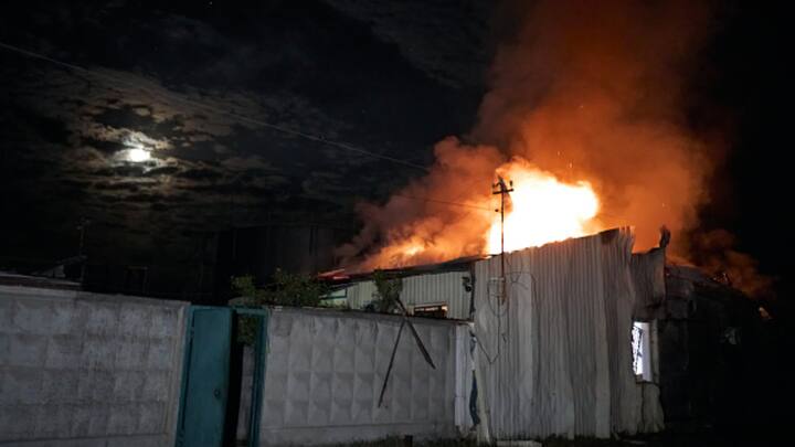 An administrative building on fire after kamikaze drone attack in Kharkiv, Ukraine. (Photo: Getty)