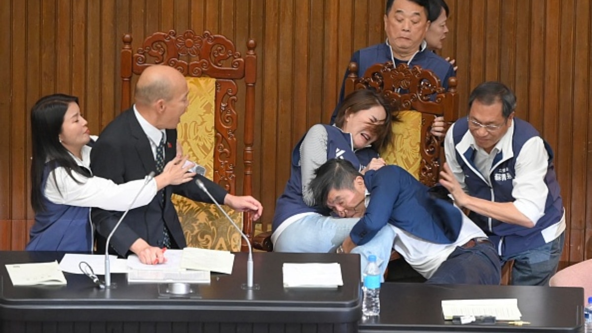 Chaotic Scenes At Taiwanese Parliament As MP Snatches Bill, Lawmakers Exchange Blows: Watch