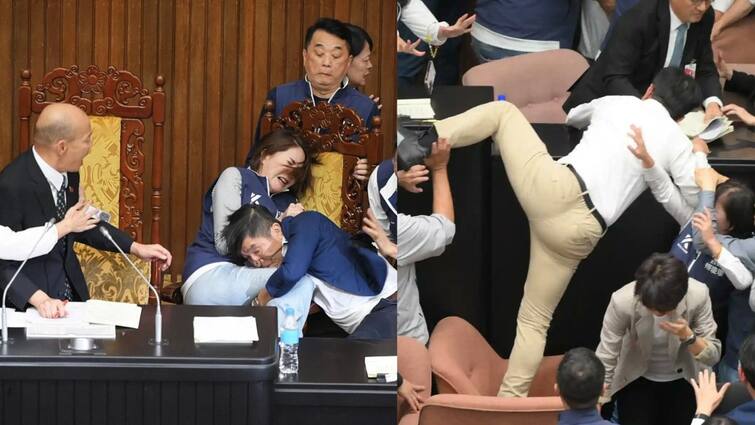 All-out brawl in Taiwan parliament, lawmakers grapple, exchange blows in tamil Watch Video: அடி, உதை.. நாடாளுமன்றத்தில் உருண்டு புரண்ட எம்.பிக்கள் - மசோதாவை தூக்கிக் கொண்டு ஓடிய உறுப்பினர்